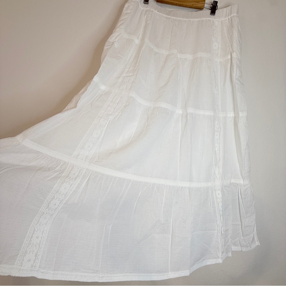 🆕 Avec Les Filles White 🤍Tiered Lace Maxi Skirt L 💖Boho Luxe Cottage 💝NWT - Picture 10 of 16